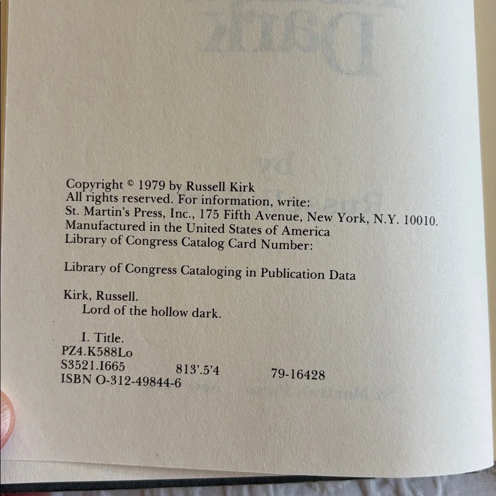 Lord‎ of the Hollow Dark St. Martin's Press 1979 by Russell Kirk Hardcover